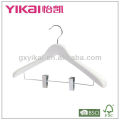 White Color Wooden Suit Hanger with Wide Shoulders and Metal Clips